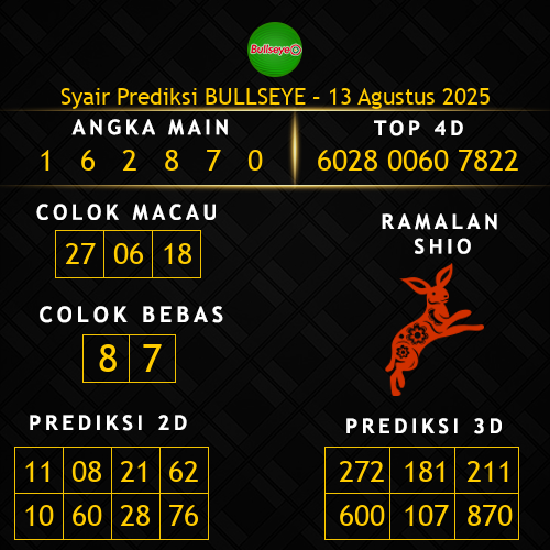 Prediksi Bullseye Hari Ini 13-agustus-2025