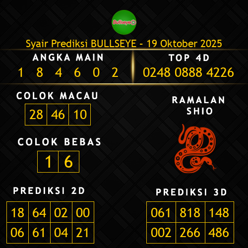 Prediksi Bullseye Hari Ini 19-oktober-2025