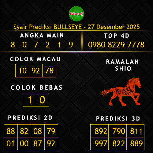 Prediksi Bullseye Hari Ini 27-desember-2025