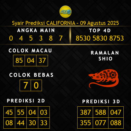 Prediksi California Hari Ini 9-agustus-2025