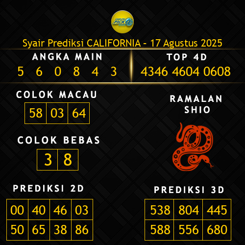 Prediksi California Hari Ini 17-agustus-2025