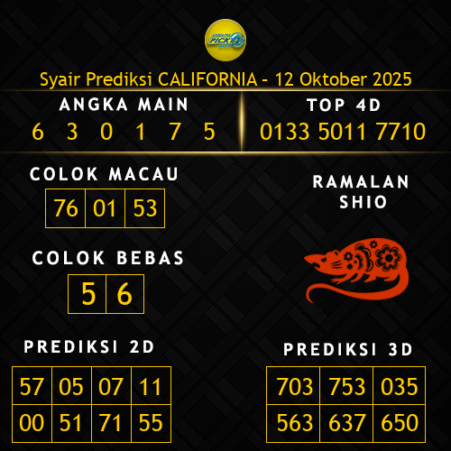Prediksi California Hari Ini 12-oktober-2025
