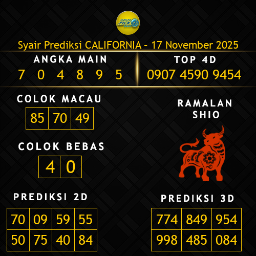 Prediksi California Hari Ini 17-november-2025