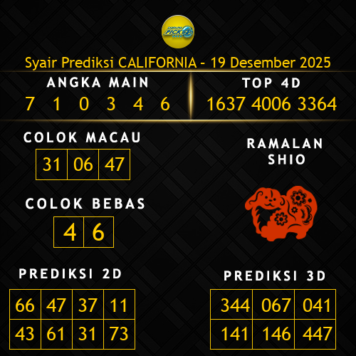 Prediksi California Hari Ini 19-desember-2025