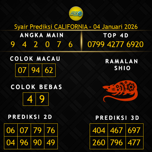 Prediksi California Hari Ini 4-januari-2026