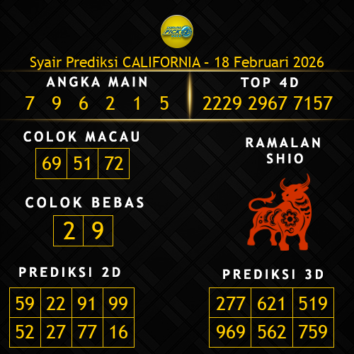 Prediksi California Hari Ini 18-februari-2026