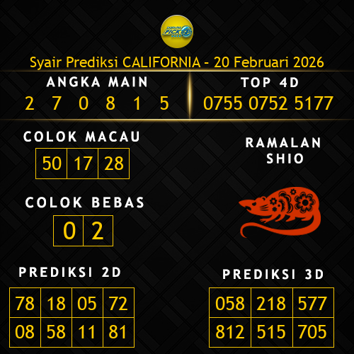 Prediksi California Hari Ini 20-februari-2026