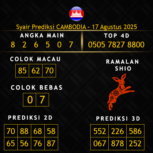 Prediksi Cambodia Hari Ini 17-agustus-2025