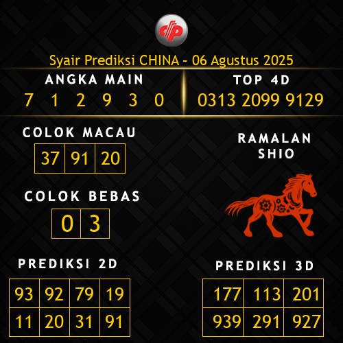 Prediksi China Hari Ini 6-agustus-2025