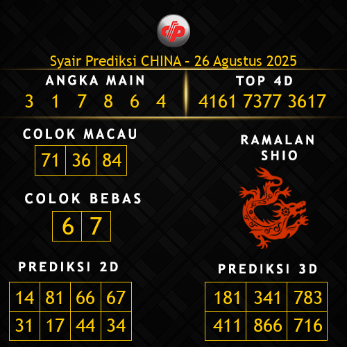 Prediksi China Hari Ini 26-agustus-2025