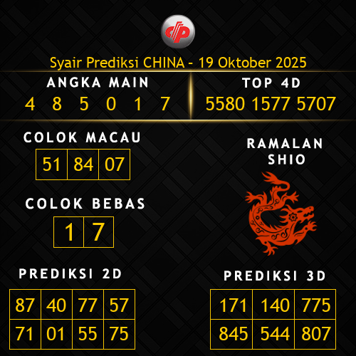 Prediksi China Hari Ini 19-oktober-2025