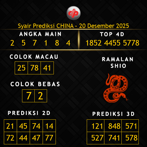 Prediksi China Hari Ini 20-desember-2025