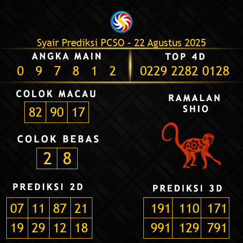 Prediksi PCSO Hari Ini 22-agustus-2025