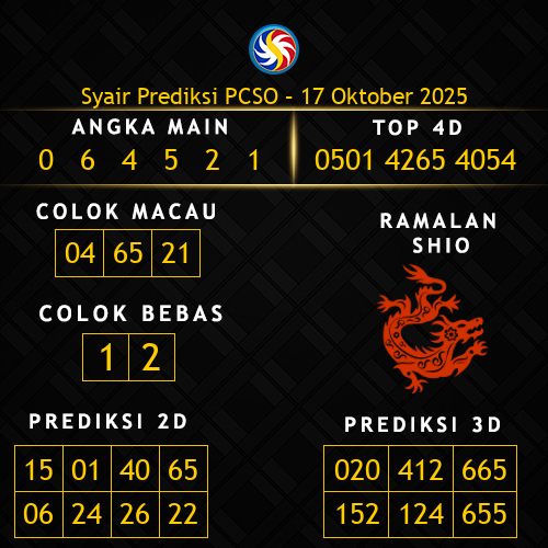 Prediksi PCSO Hari Ini 17-oktober-2025
