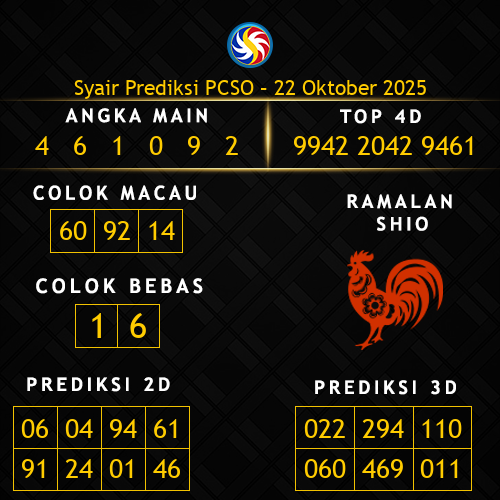 Prediksi PCSO Hari Ini 22-oktober-2025