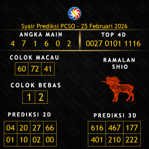 Prediksi PCSO Hari Ini 25-februari-2026