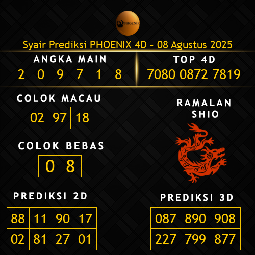 Prediksi Phoenix 4D Hari Ini 8-agustus-2025