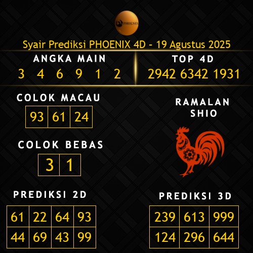 Prediksi Phoenix 4D Hari Ini 19-agustus-2025