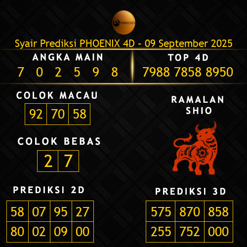 Prediksi Phoenix 4D Hari Ini 9-september-2025