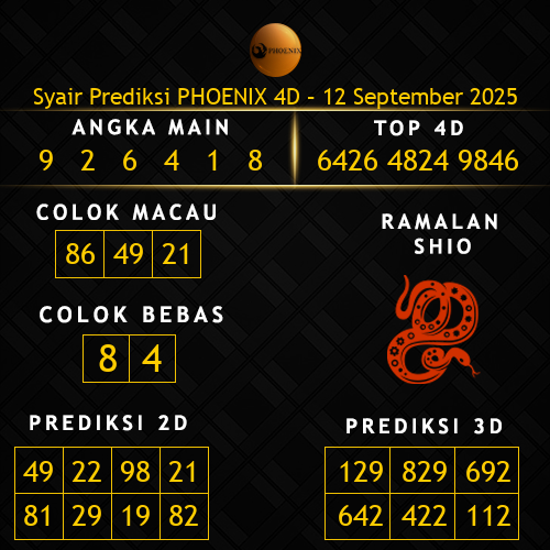 Prediksi Phoenix 4D Hari Ini 12-september-2025