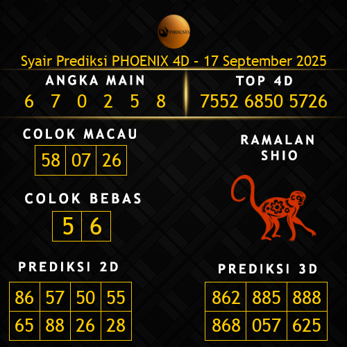 Prediksi Phoenix 4D Hari Ini 17-september-2025