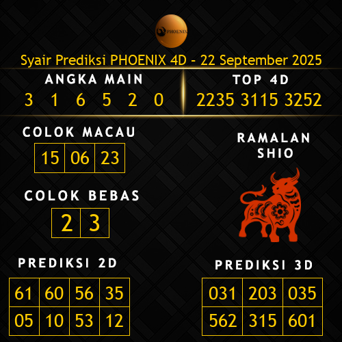 Prediksi Phoenix 4D Hari Ini 22-september-2025