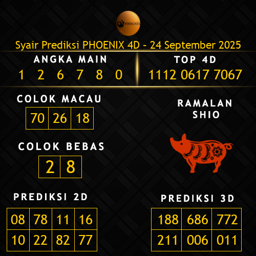 Prediksi Phoenix 4D Hari Ini 24-september-2025