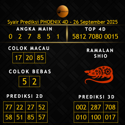 Prediksi Phoenix 4D Hari Ini 26-september-2025