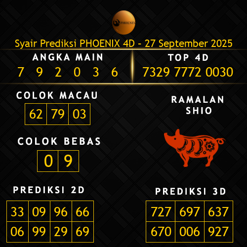 Prediksi Phoenix 4D Hari Ini 27-september-2025