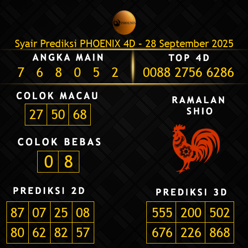 Prediksi Phoenix 4D Hari Ini 28-september-2025