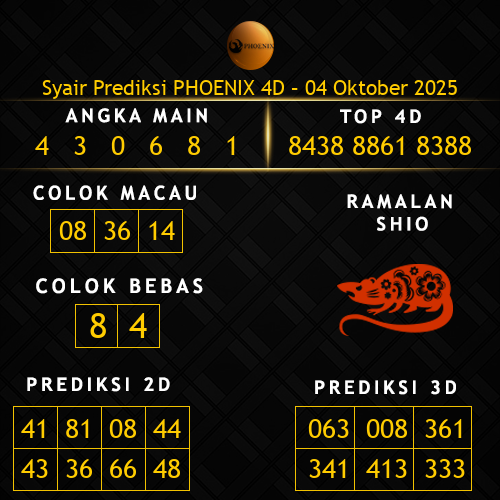 Prediksi Phoenix 4D Hari Ini 4-oktober-2025