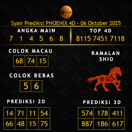 Prediksi Phoenix 4D Hari Ini 6-oktober-2025