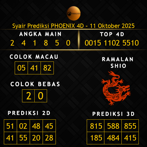 Prediksi Phoenix 4D Hari Ini 11-oktober-2025