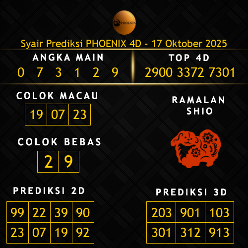 Prediksi Phoenix 4D Hari Ini 17-oktober-2025