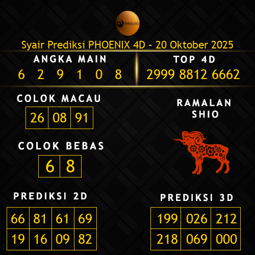Prediksi Phoenix 4D Hari Ini 20-oktober-2025