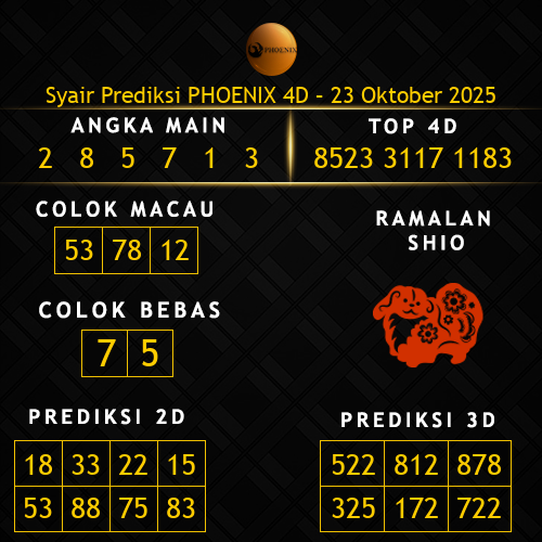 Prediksi Phoenix 4D Hari Ini 23-oktober-2025