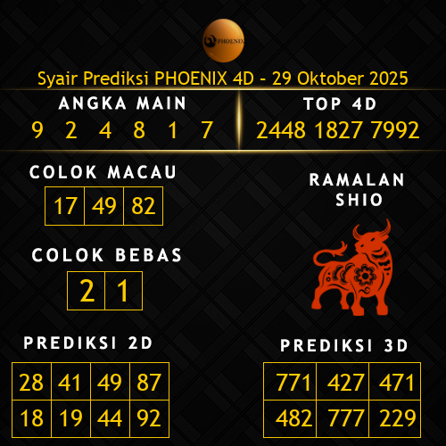Prediksi Phoenix 4D Hari Ini 29-oktober-2025