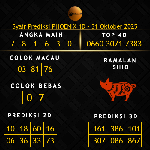 Prediksi Phoenix 4D Hari Ini 31-oktober-2025