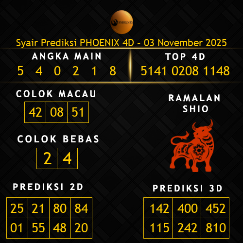 Prediksi Phoenix 4D Hari Ini 3-november-2025