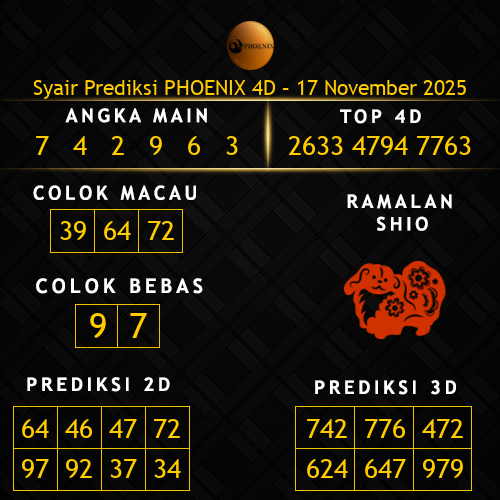 Prediksi Phoenix 4D Hari Ini 17-november-2025