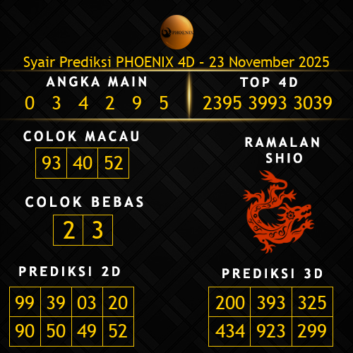 Prediksi Phoenix 4D Hari Ini 23-november-2025