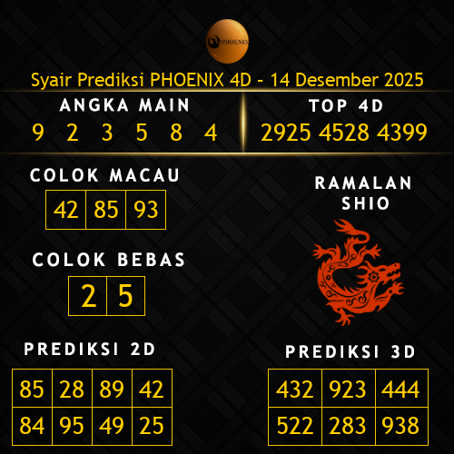 Prediksi Phoenix 4D Hari Ini 14-desember-2025