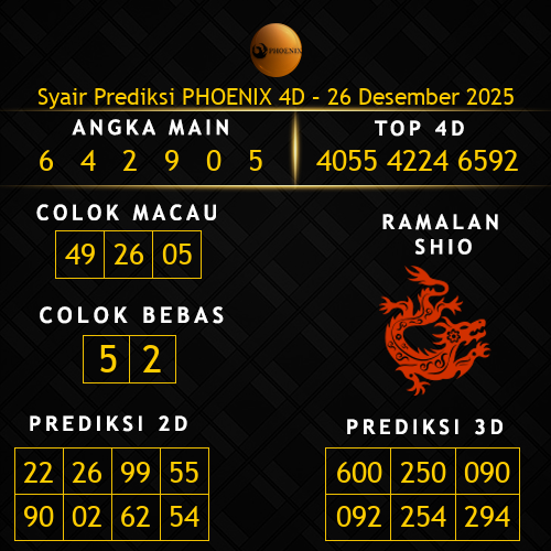 Prediksi Phoenix 4D Hari Ini 26-desember-2025