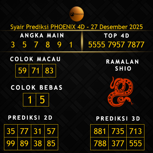 Prediksi Phoenix 4D Hari Ini 27-desember-2025