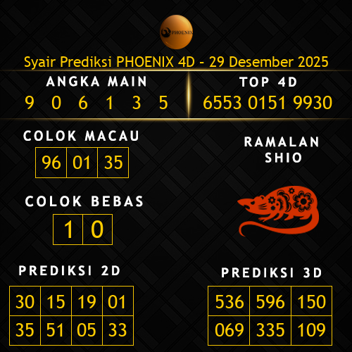 Prediksi Phoenix 4D Hari Ini 29-desember-2025