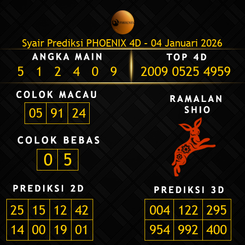Prediksi Phoenix 4D Hari Ini 4-januari-2026