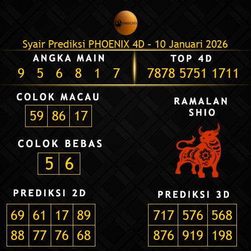 Prediksi Phoenix 4D Hari Ini 10-januari-2026