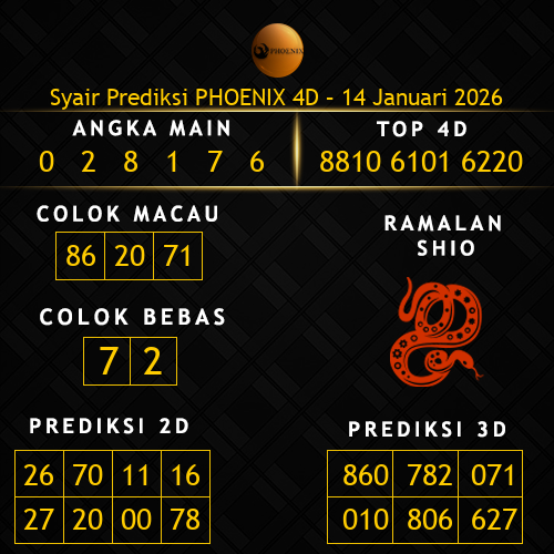 Prediksi Phoenix 4D Hari Ini 14-januari-2026
