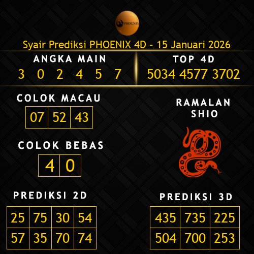 Prediksi Phoenix 4D Hari Ini 15-januari-2026