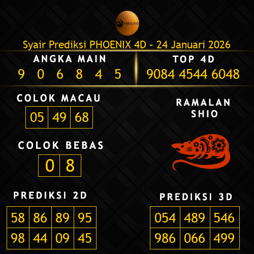 Prediksi Phoenix 4D Hari Ini 24-januari-2026